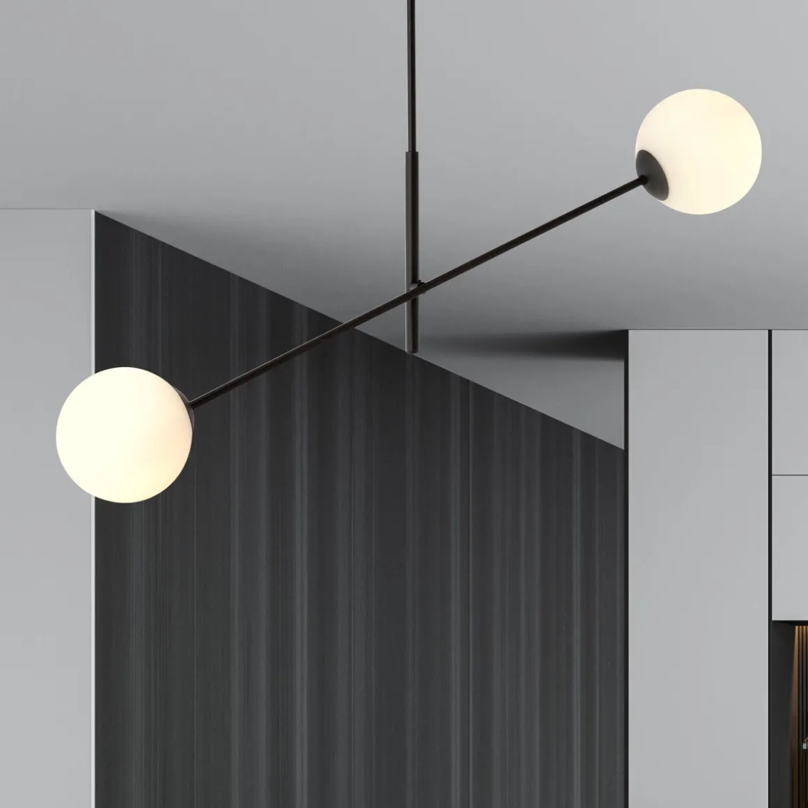 Linear taklampe 2 lys - Svart/Opal glass