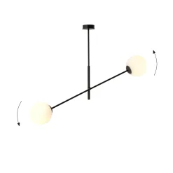 Linear taklampe 2 lys - Svart/Opal glass