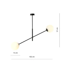 Linear taklampe 2 lys - Svart/Opal glass