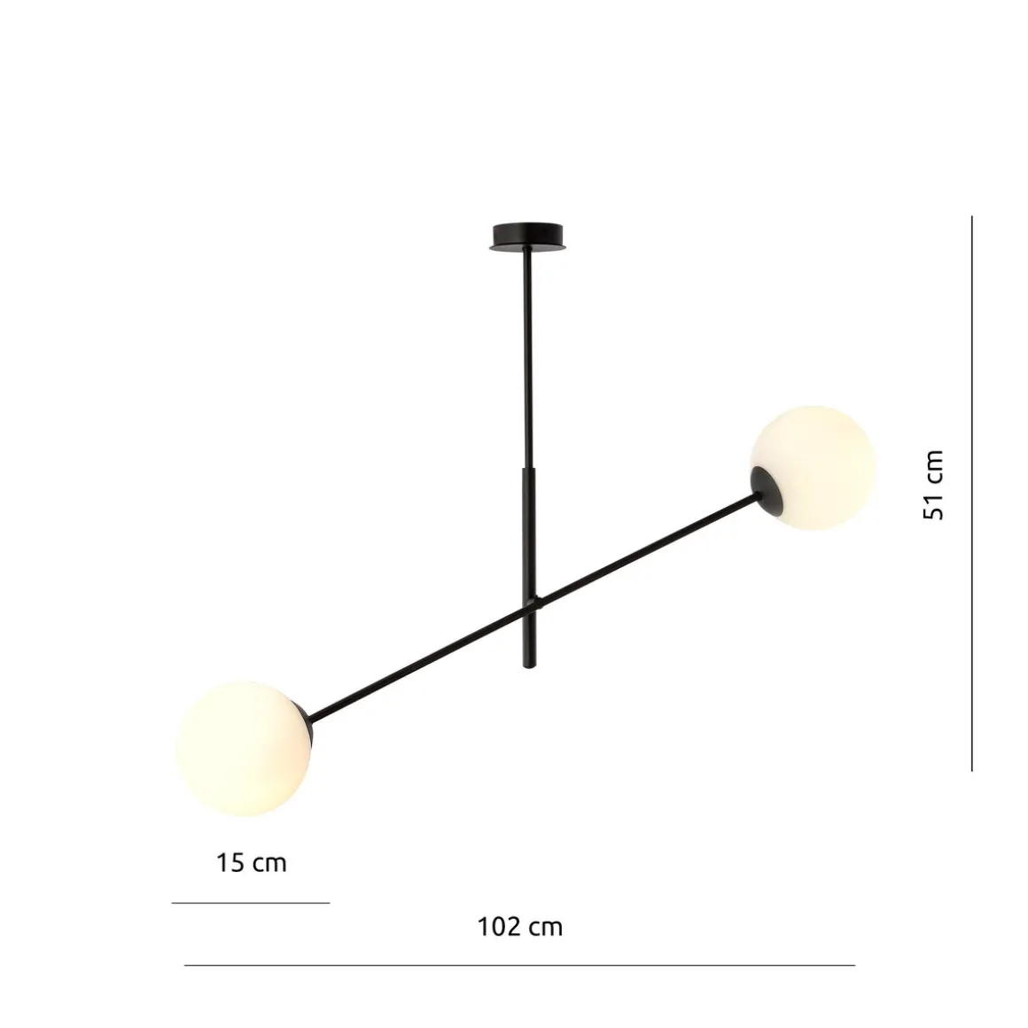 Linear taklampe 2 lys - Svart/Opal glass
