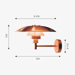 Louis Poulsen PH utendørs vegglampe - Børstet kobber