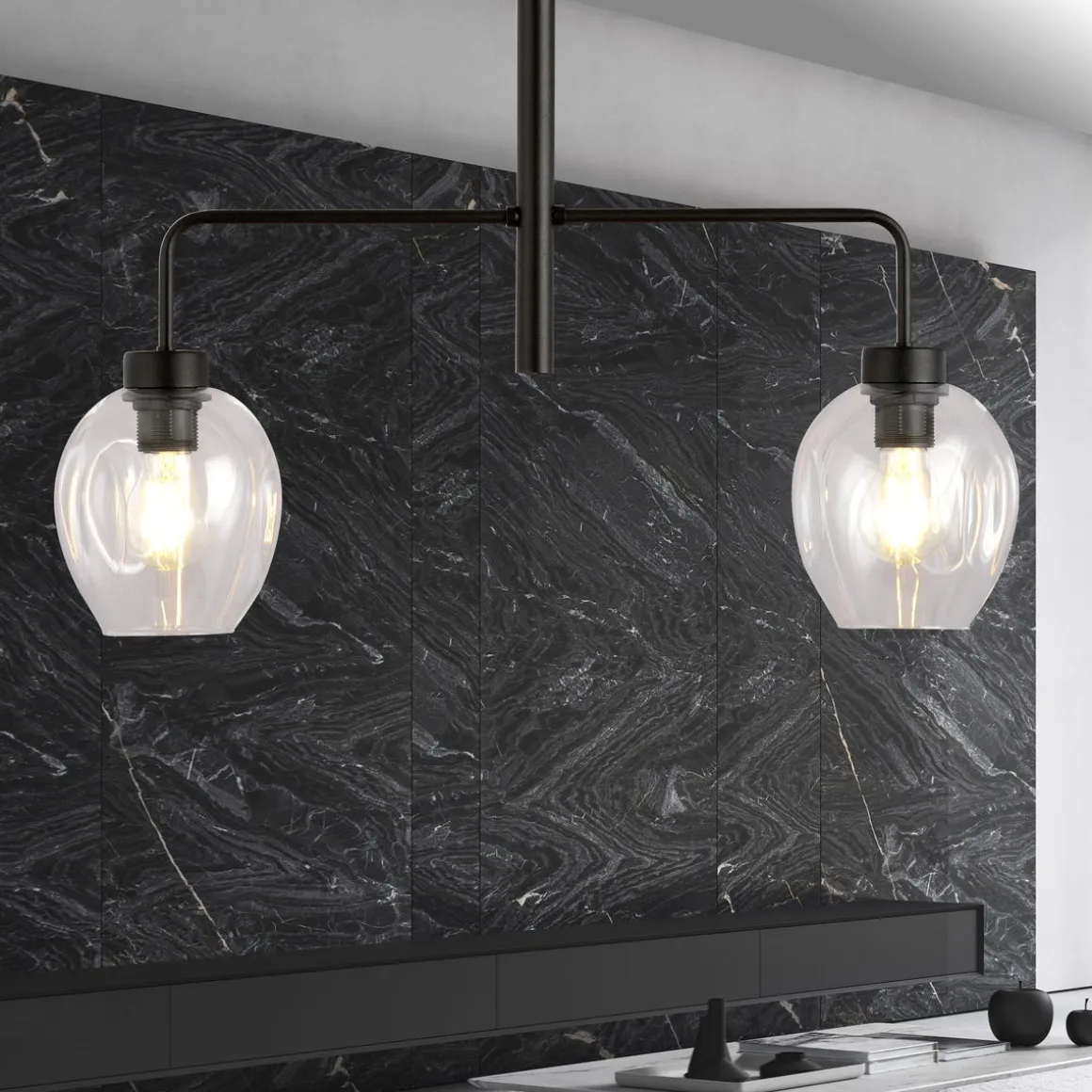 Lukka takpendel 2 lys- Svart/Klart glass