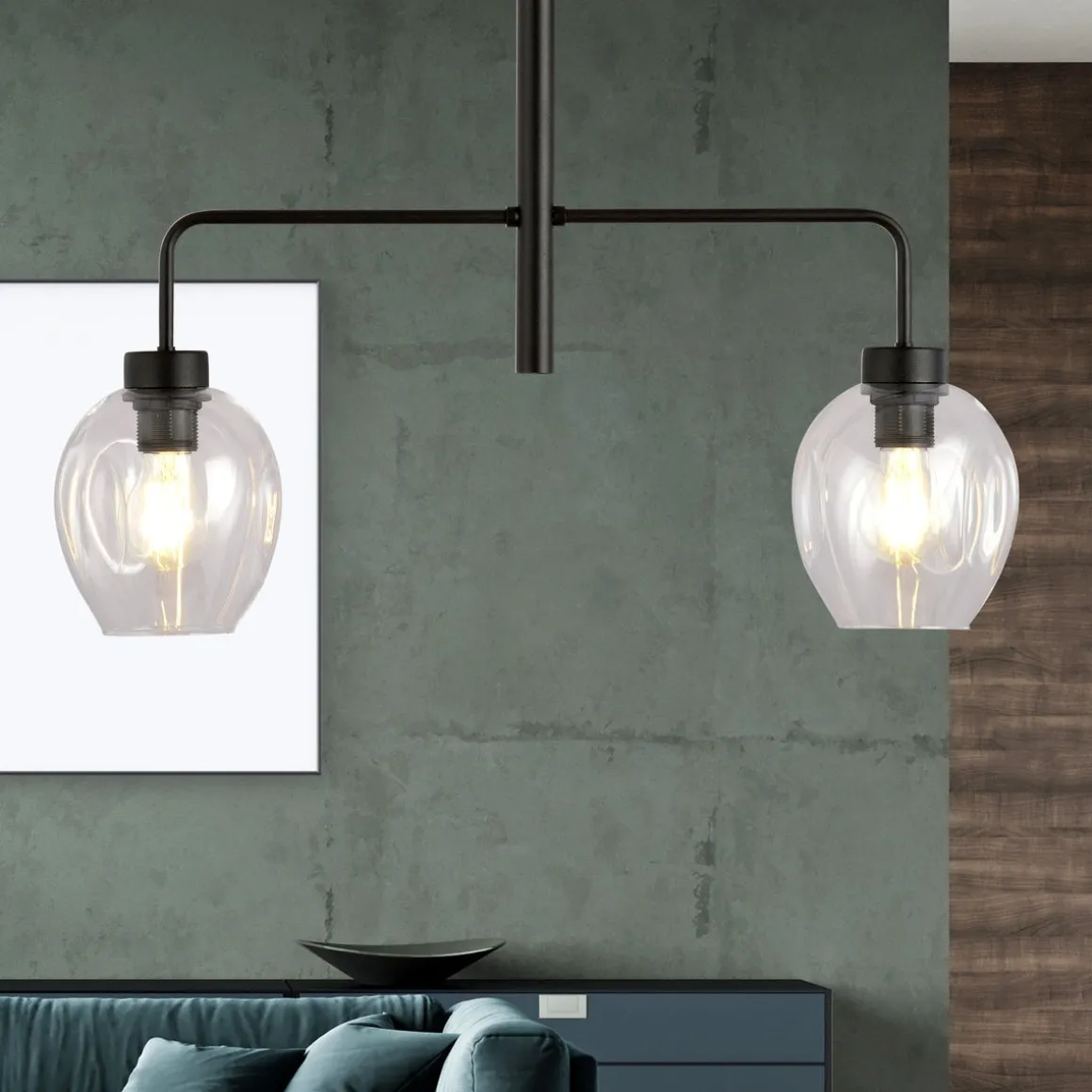 Lukka takpendel 2 lys- Svart/Klart glass