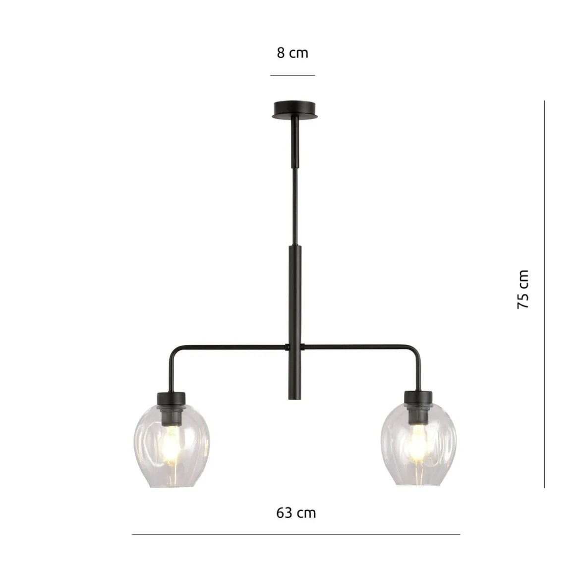 Lukka takpendel 2 lys- Svart/Klart glass