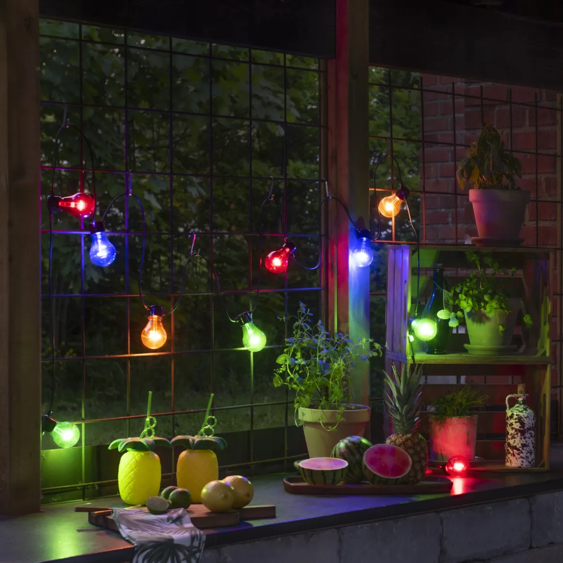 Lysslynge 5 lys, batteri og timer - Flerfarget