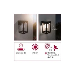 Marisol vegglampe utendørs 5,5W 3000 Kelvin m/bevegelses sensor - Solcelle