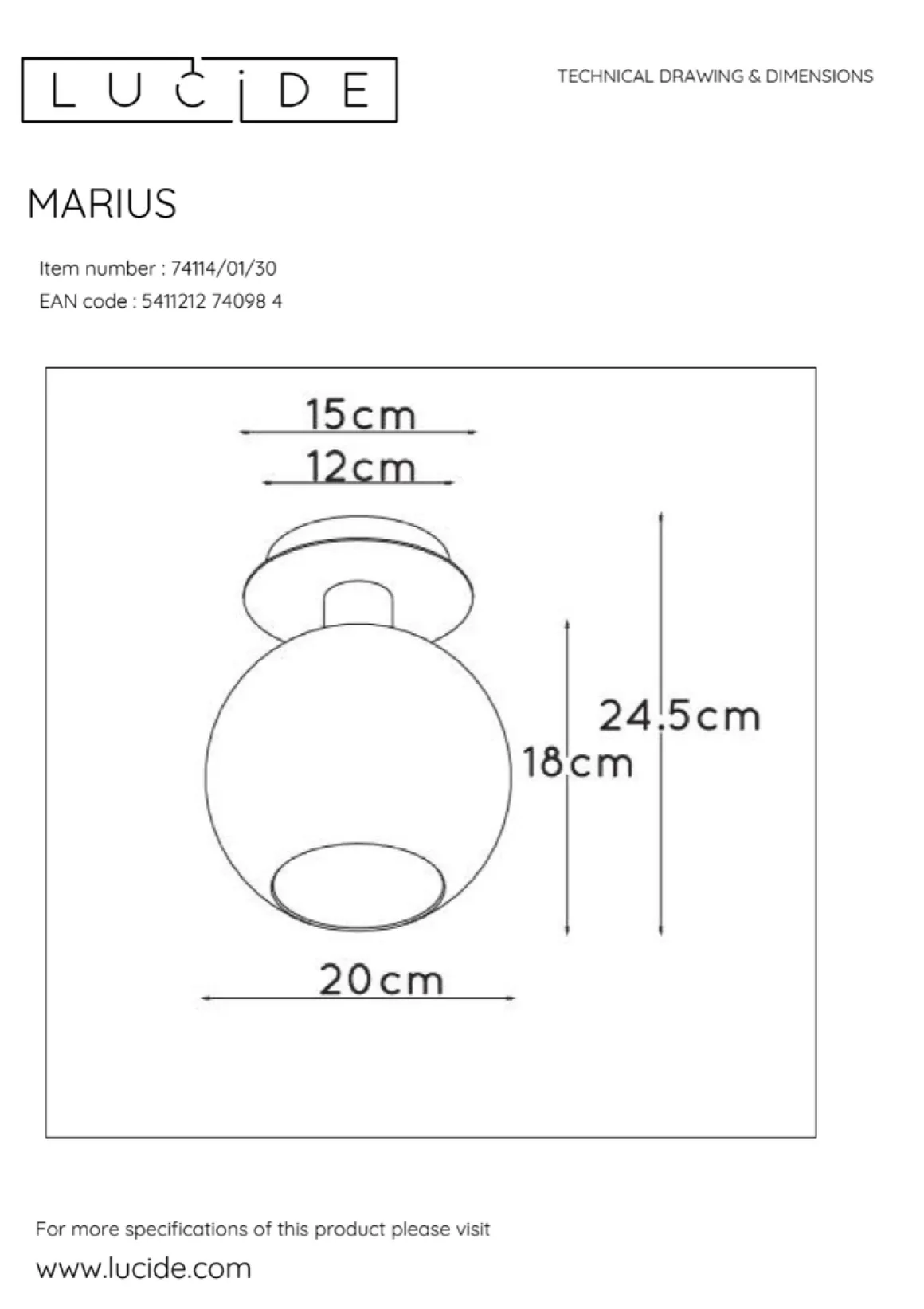Marius taklampe - røykfarget/Svart