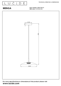Menga takpendel 40 cm 11W 2700 Kelvin - Dimbar