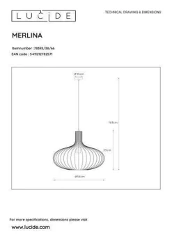Merlina takpendel 38 cm - Rosa