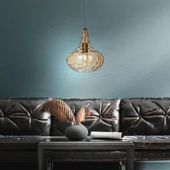 Meukow takpendel - Messing/Amberfarget glass