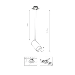 Mono medium lang enkel innfelt takspot - Svart/Gullfarget