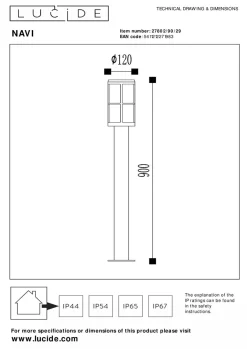 Navi pullert utendørs 90 cm IP54 E27 - Antrasitt