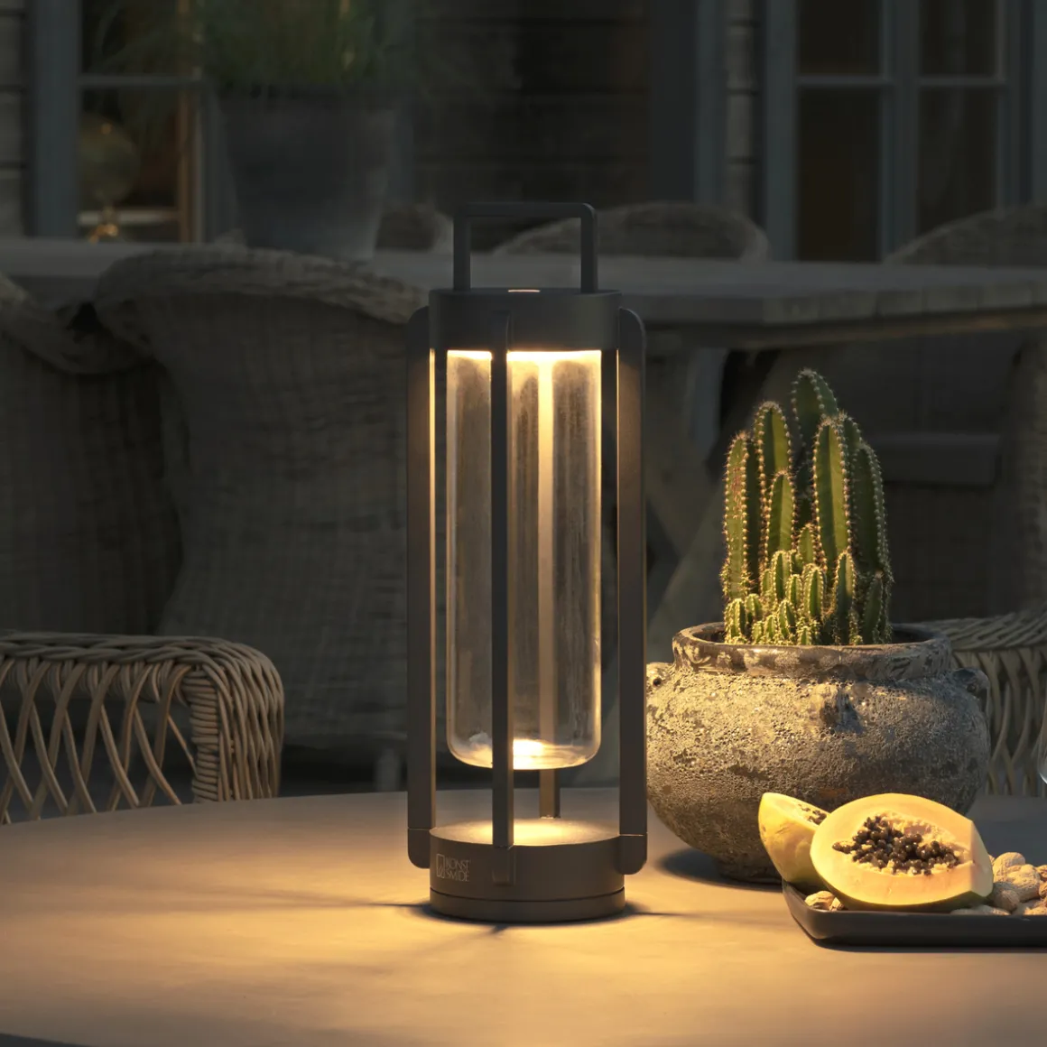 Otranto lanterne bord/gulv 44 cm IP54 oppladbar USB - Svart