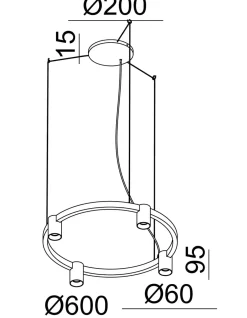 Oz K4 circular takpendel 60 cm - Svart/Gullfarget