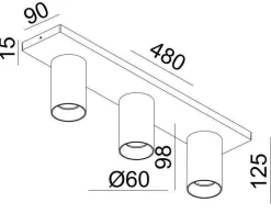 OZ K3 taklampe med 3 spotter - Svart