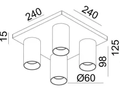 OZ K4 taklampe med 4 spotter - Svart