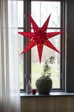 Pappstjerne 78 cm - Rød fløyel/Gull innside