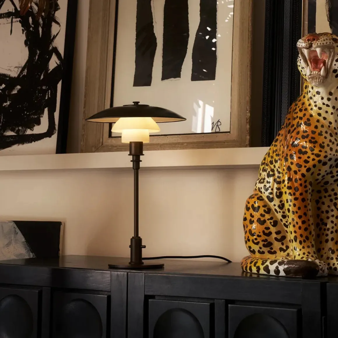 PH 3/2 Aged brass opal bordlampe