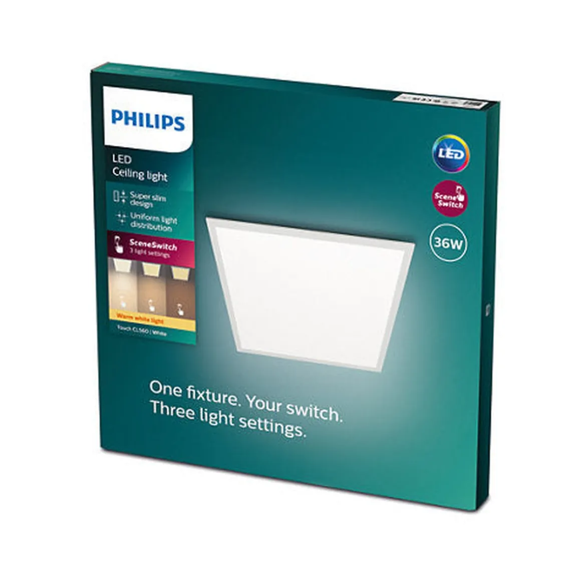Philips CL560 taklampe 60x60cm 36W 2700K 3-steg dim - Hvit