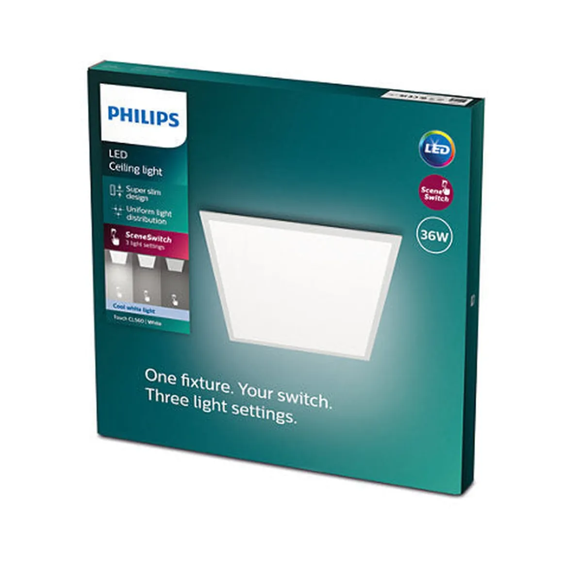 Philips CL560 taklampe 60x60cm 36W 4000K 3-steg dim - Hvit