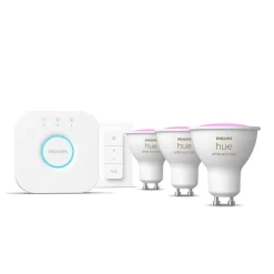 Philips Hue startsett 3 stk GU10 white and colore ambiance bluetooth inkludert bro