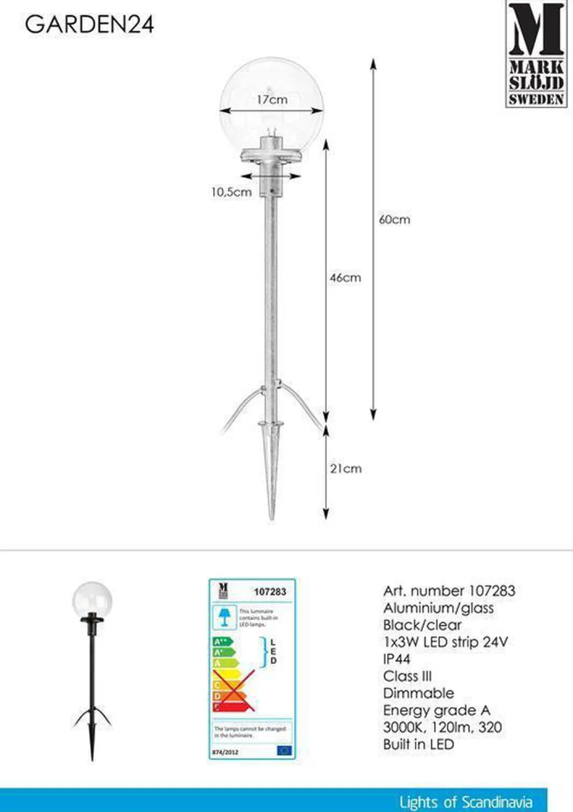 Pullert 3w 60cm - Garden 24 - Svart