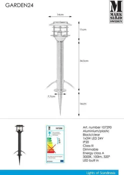Pullert 3w 45cm - Garden 24 - Svart