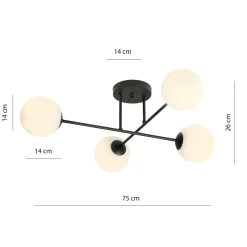 Roma taklampe 4-lys - Svart/Opal