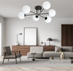 Roma taklampe 6-lys - Svart/Opal