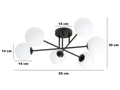 Roma taklampe 6-lys - Svart/Opal