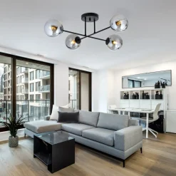 Roma taklampe 4-lys - Svart/Røykfarget