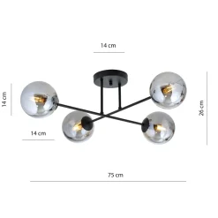 Roma taklampe 4-lys - Svart/Røykfarget
