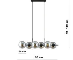 Rory takpendel 6-lys - Svart/Røykfarget