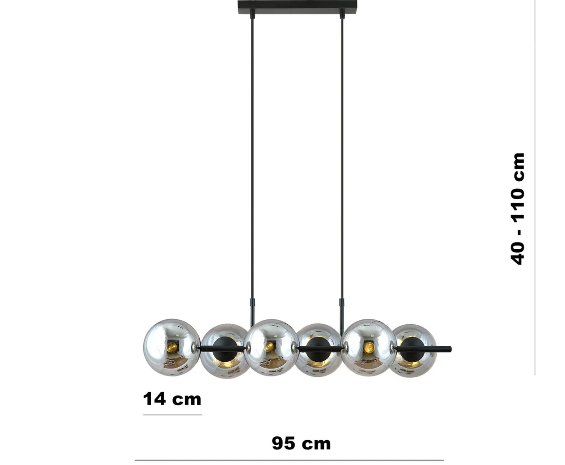Rory takpendel 6-lys - Svart/Røykfarget