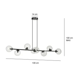 Rossi takpendel 8 lys - Svart/Klartglass