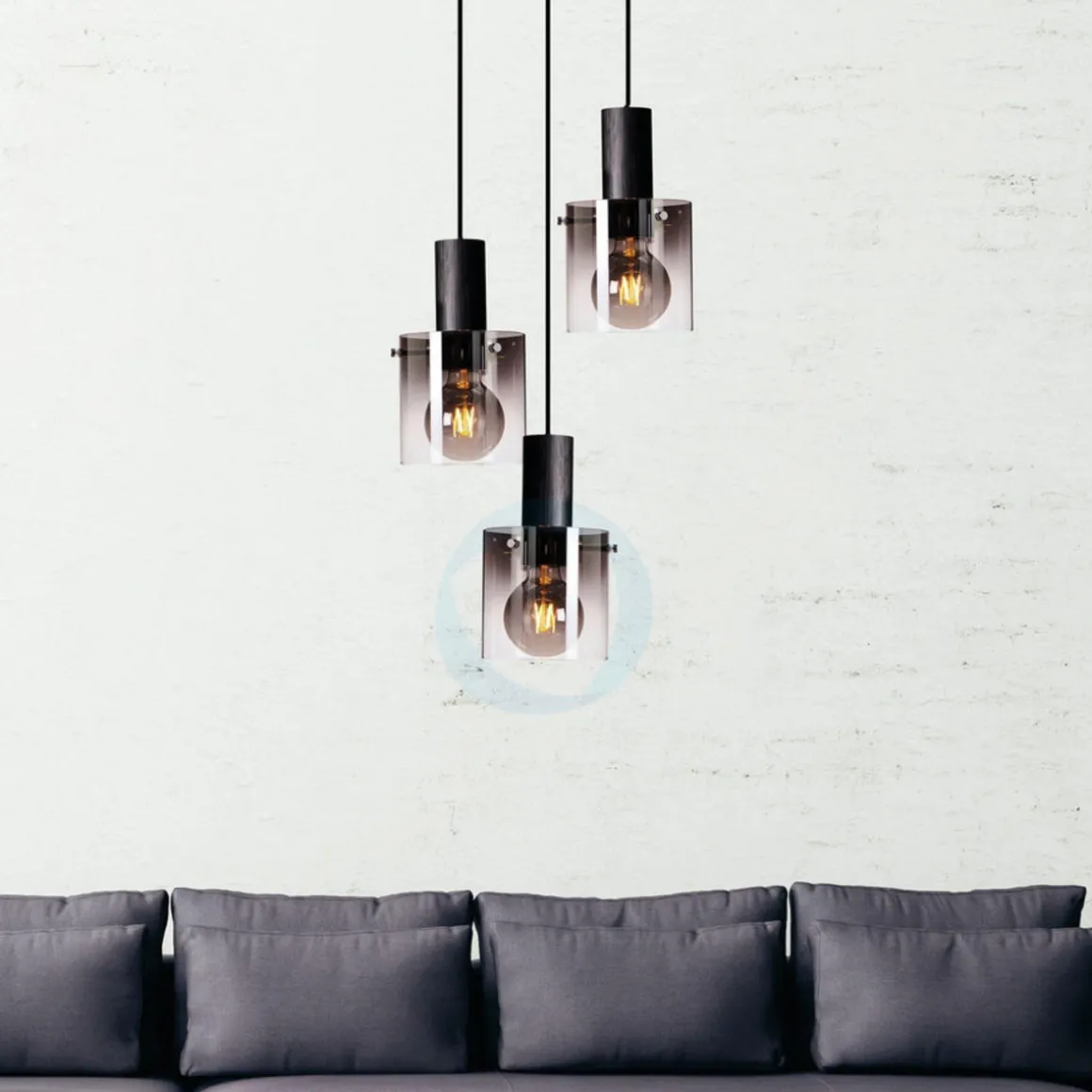 Roxy rondell 3 lys takpendel - Røykfarget glass