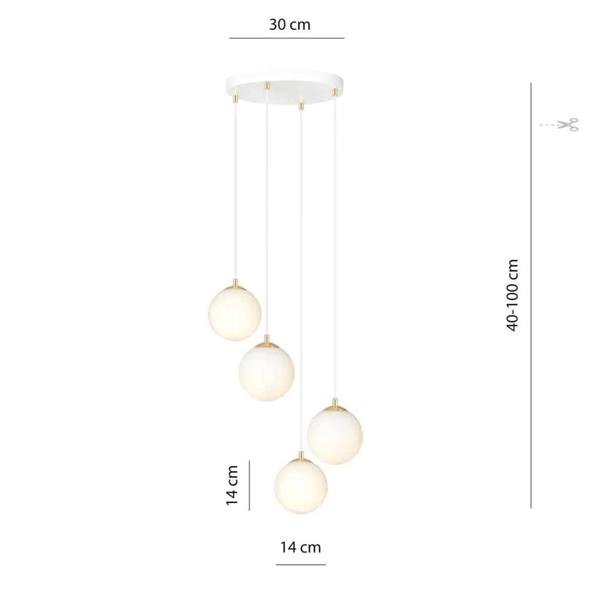 Royal takpendel 4-lys - Hvit/Opal/Gullfarget