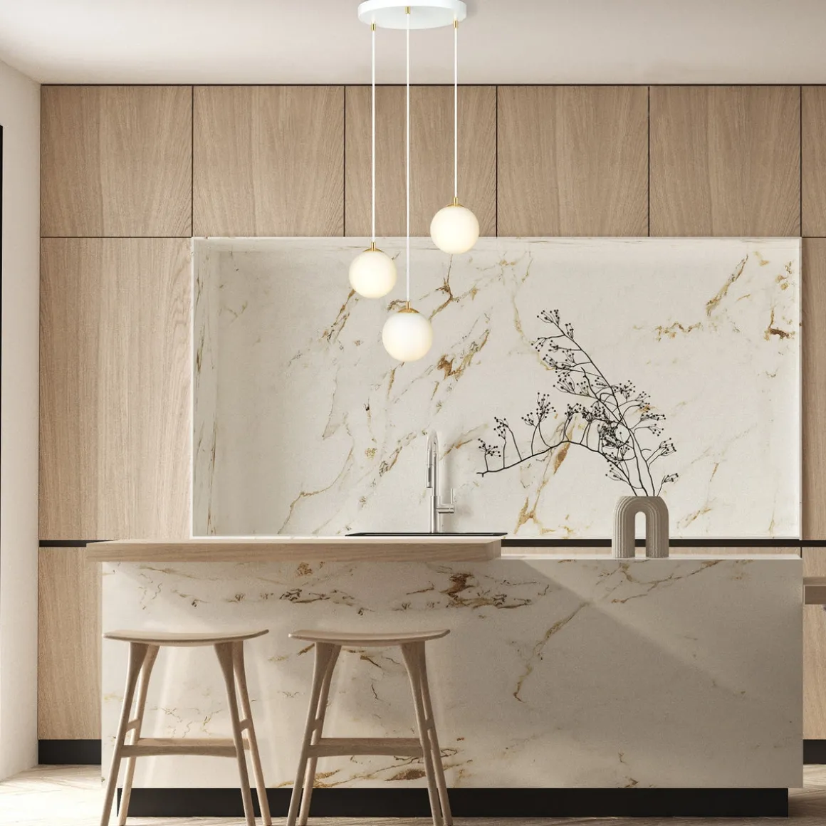 Royal takpendel 3-lys - Hvit/Opal/Gullfarget