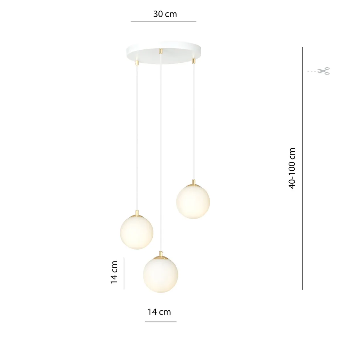 Royal takpendel 3-lys - Hvit/Opal/Gullfarget