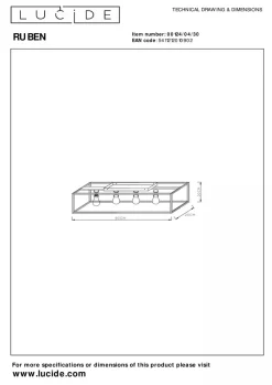 Ruben taklampe 90 cm 4-lys - Svart/Gullfarget