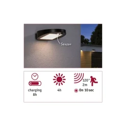 Ryse vegglampe utendørs 1,2W 3000 Kelvin m/bevegelses sensor - Solcelle