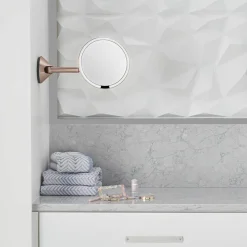 Simplehuman sminkespeil med lys, 20cm veggmontert kabel - Rosegull