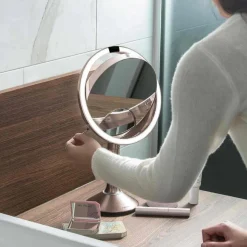 Simplehuman sminkespeil trio med lys, sensor og oppladbart - Rosegull