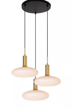 Singala rondell takpendel 3-lys - Svart/Opal/Messingfarget