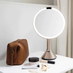 Sminkespeil med lys, sensor og oppladbart 20cm - Rosegull