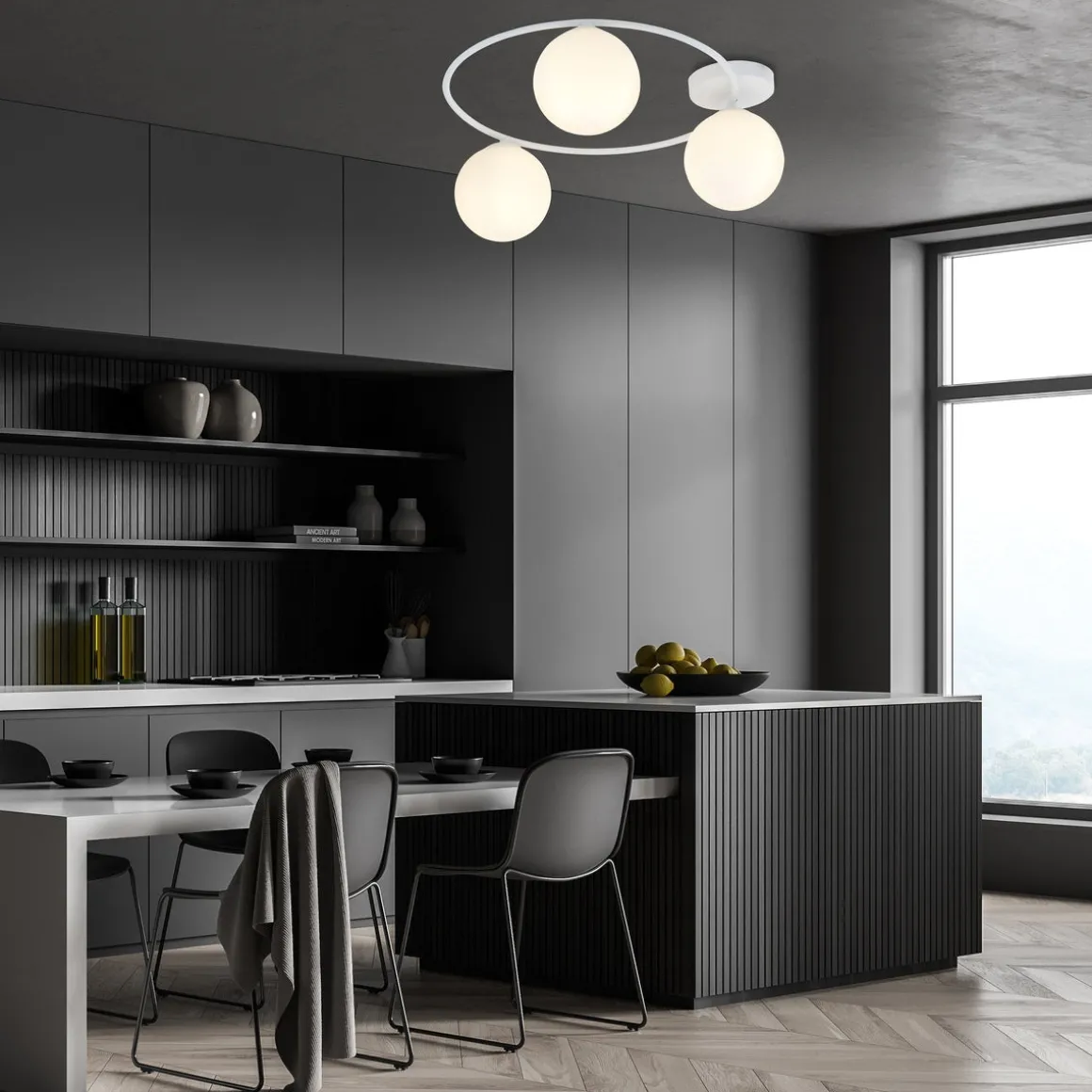 Sopra taklampe 3-lys - Hvit/Opal