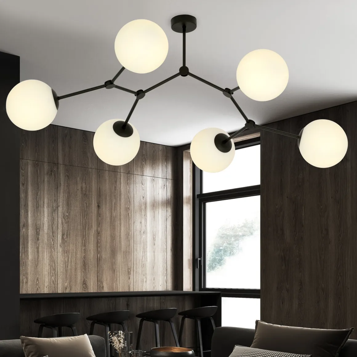 Space taklampe 6 lys - Svart/Opal