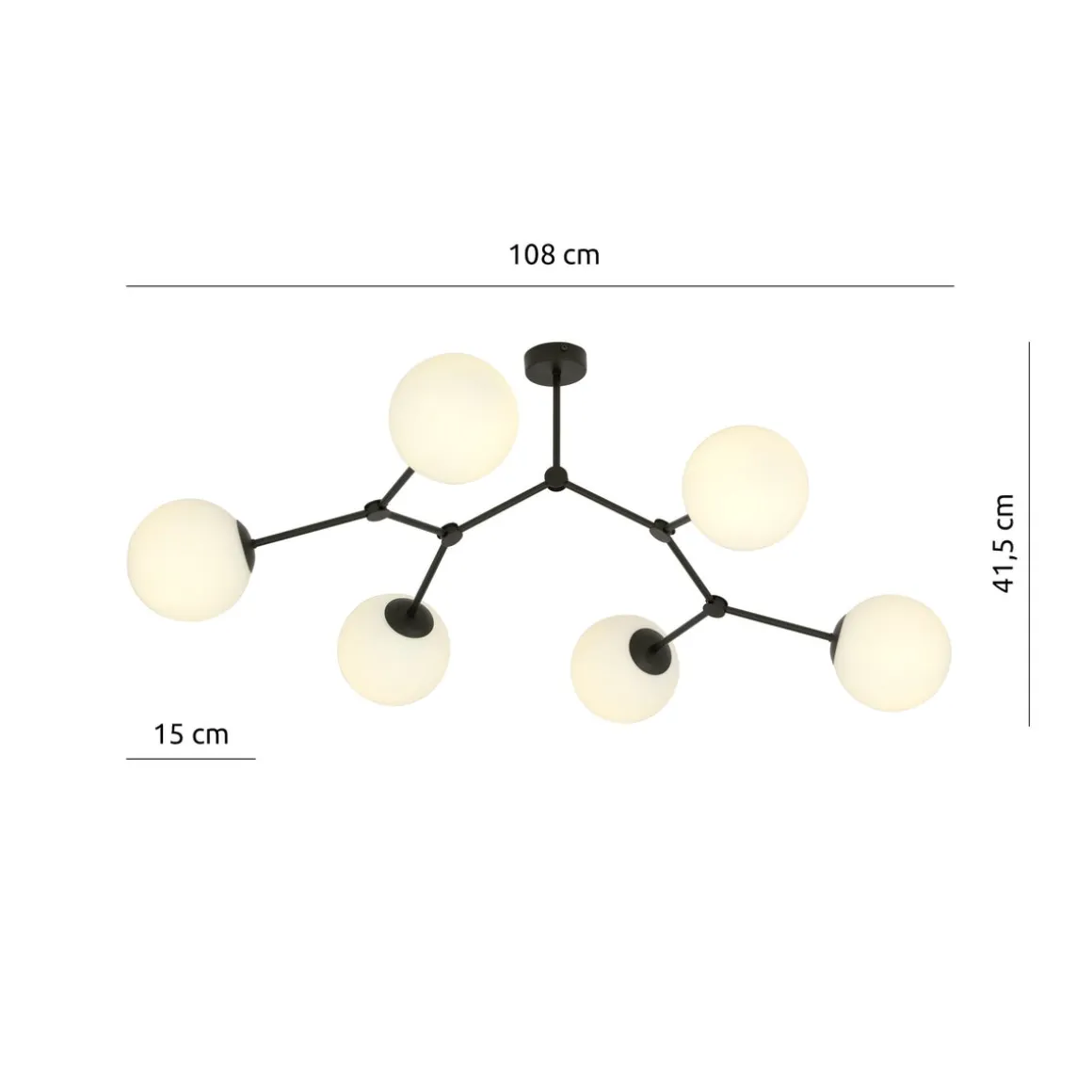 Space taklampe 6 lys - Svart/Opal
