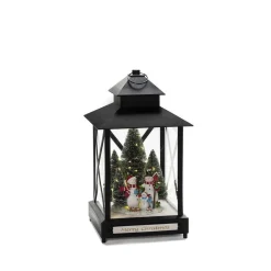 Stor lykt med juletre og snømenn - 42cm