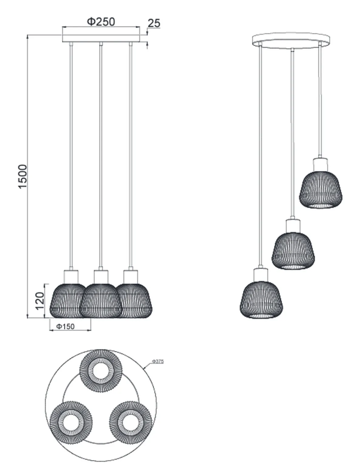 Tarifa rondell takpendel 3-lys